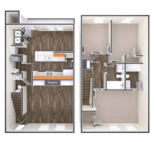 Floor plan 3 BR 2.5 Bath with Fireplace