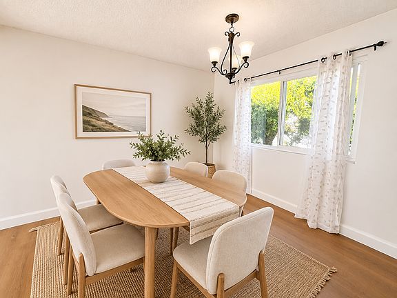 Bright living room, greenery view, private window. Picture with staging.