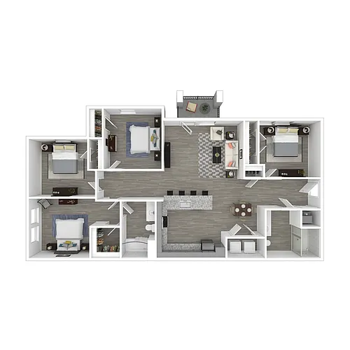 Floor plan Income-Restricted Four Bedroom (60% AMI)