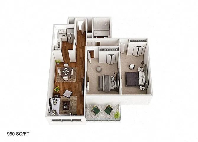 Floor plan 2 Bedroom/1Bathroom 746