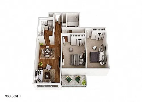 Floor plan 2 Bedroom/1Bathroom 746