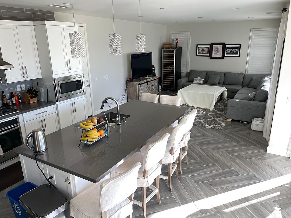 Kitchen and living room.