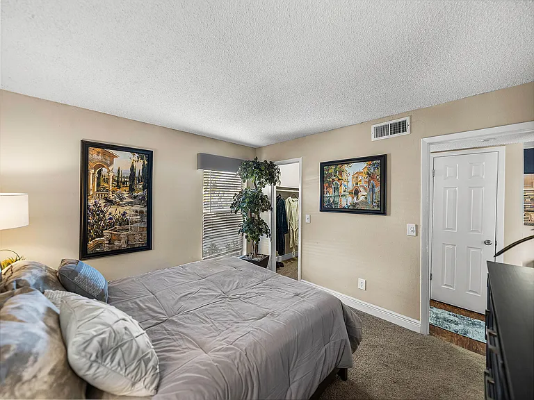 Cozy bedroom with natural light and convenient access to a walk-in closet.