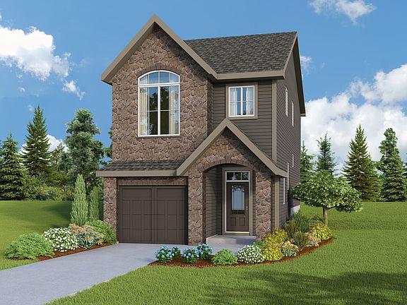 Exterior view of the French Elevation for the Vermillion model by Brookfield Residential in Calgary.