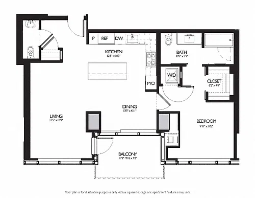 Floor plan 1 Bed 1.5 Bath