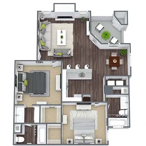 Floor plan B3: 2 Bed 2 Bath