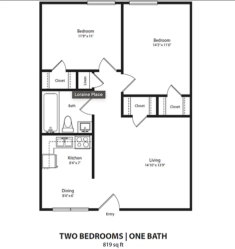 Floor plan 2 Bedroom 1 Bathroom