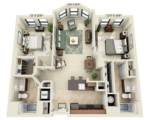 Floor plan Two Bedroom B2B