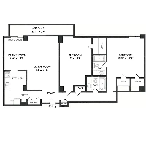 Floor plan 2 Bed, 2 Bath 1,471 SF 22A