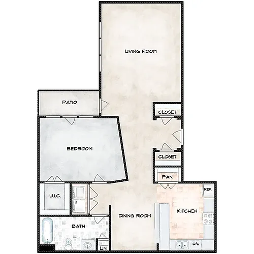 Floor plan 1 Bedroom 54% AMI