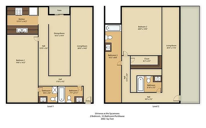 Floor plan 2BR 3.5BA