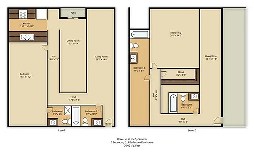 Floor plan 2BR 3.5BA