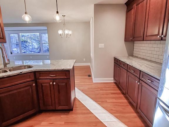 Kitchen looking into dining area
