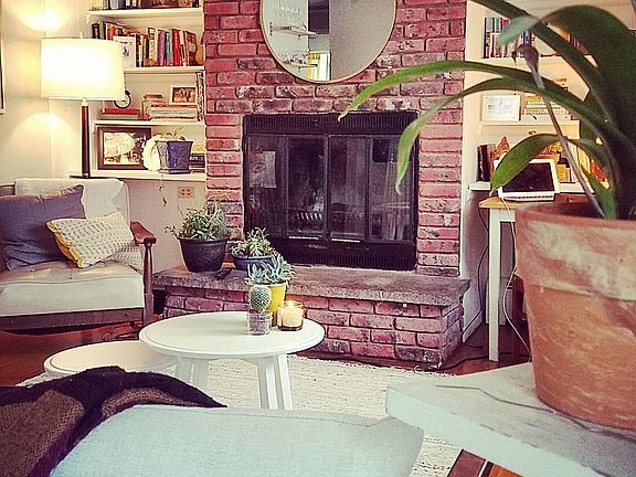 decorated LR area with fireplace