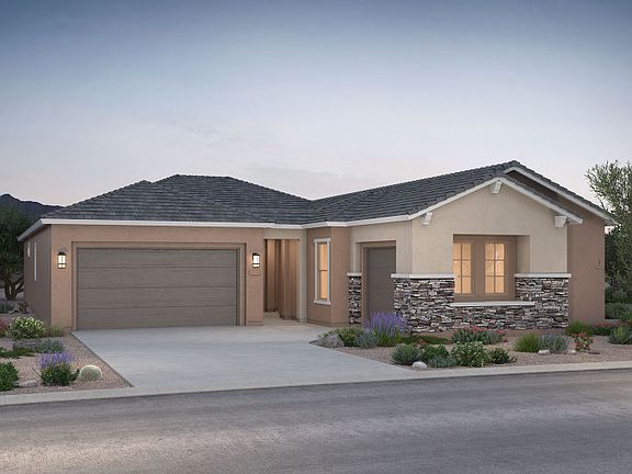 The Ravenna home design B features decorative details like stone to enhance curb appeal.