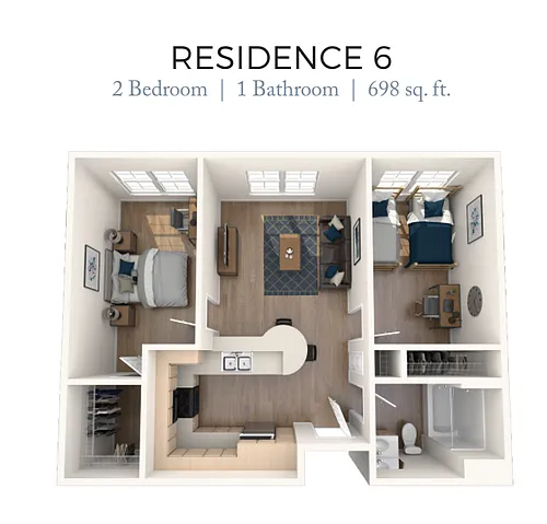Floor plan 2BD, 1BTH E