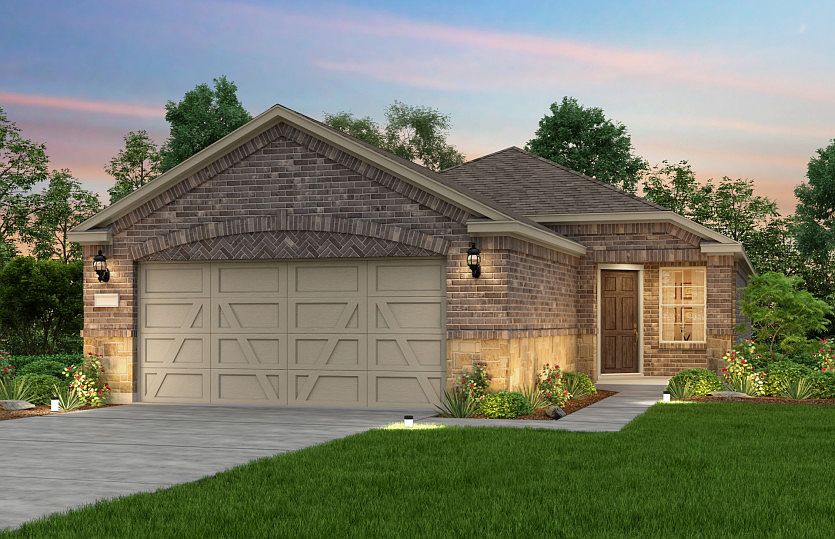 Exterior D, The Steel Creek with stone accents and 2-car garage