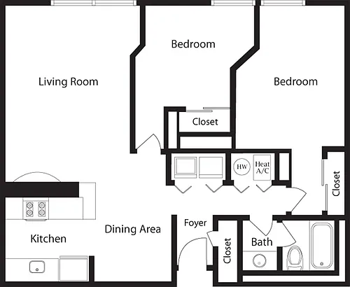 Floor plan C-BD Two Bedroom, One Bathroom