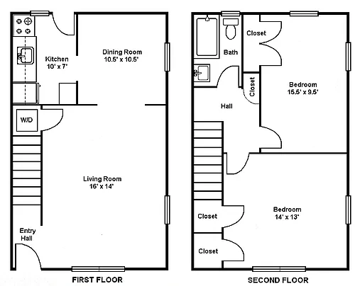 Floor plan 2-Bedroom End Unit Townhouse