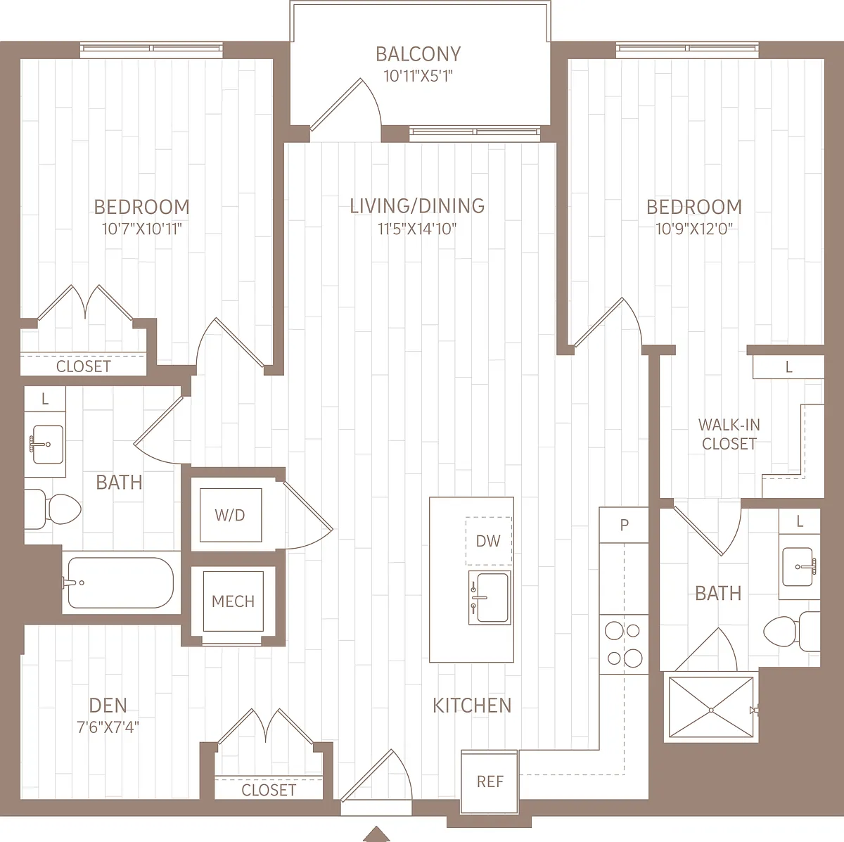 Floor plan 2 Bed/2 Bath Den-BD2