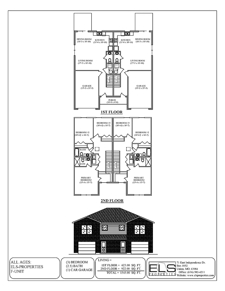 Floor plan 3BD - 3BA F Townhome with Garage