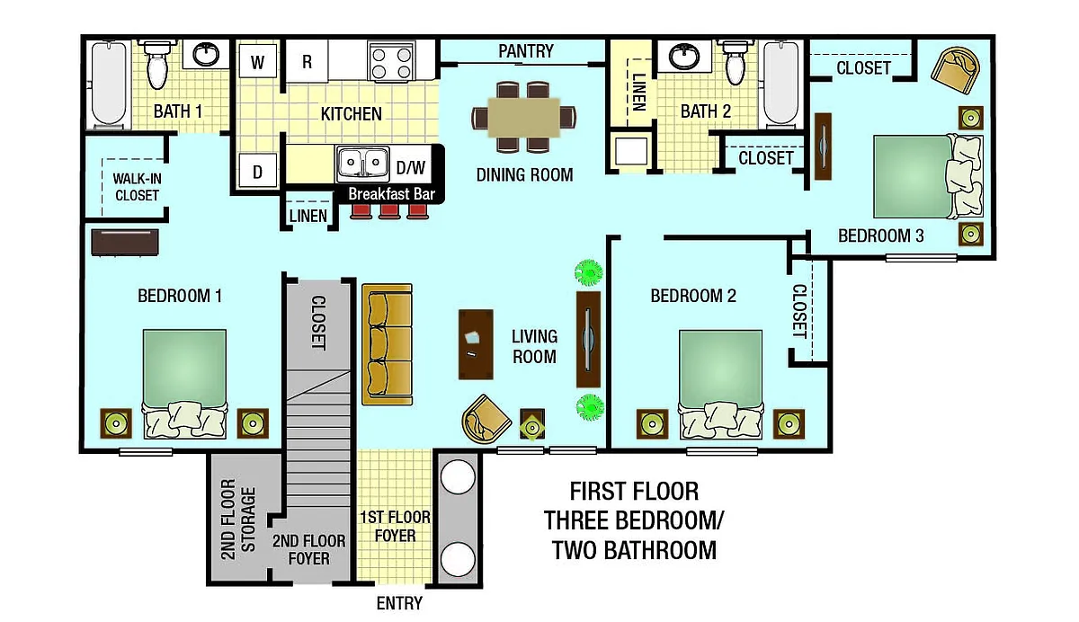 Floor plan Three Bedroom Cambridge 60%