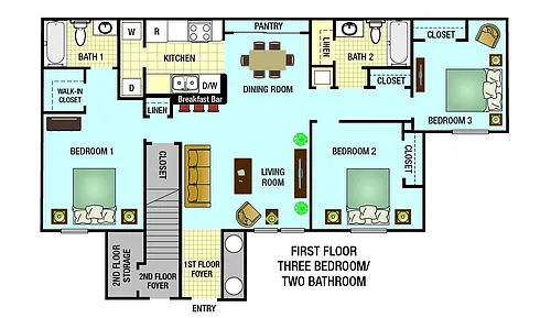 Floor plan Three Bedroom Cambridge 60%