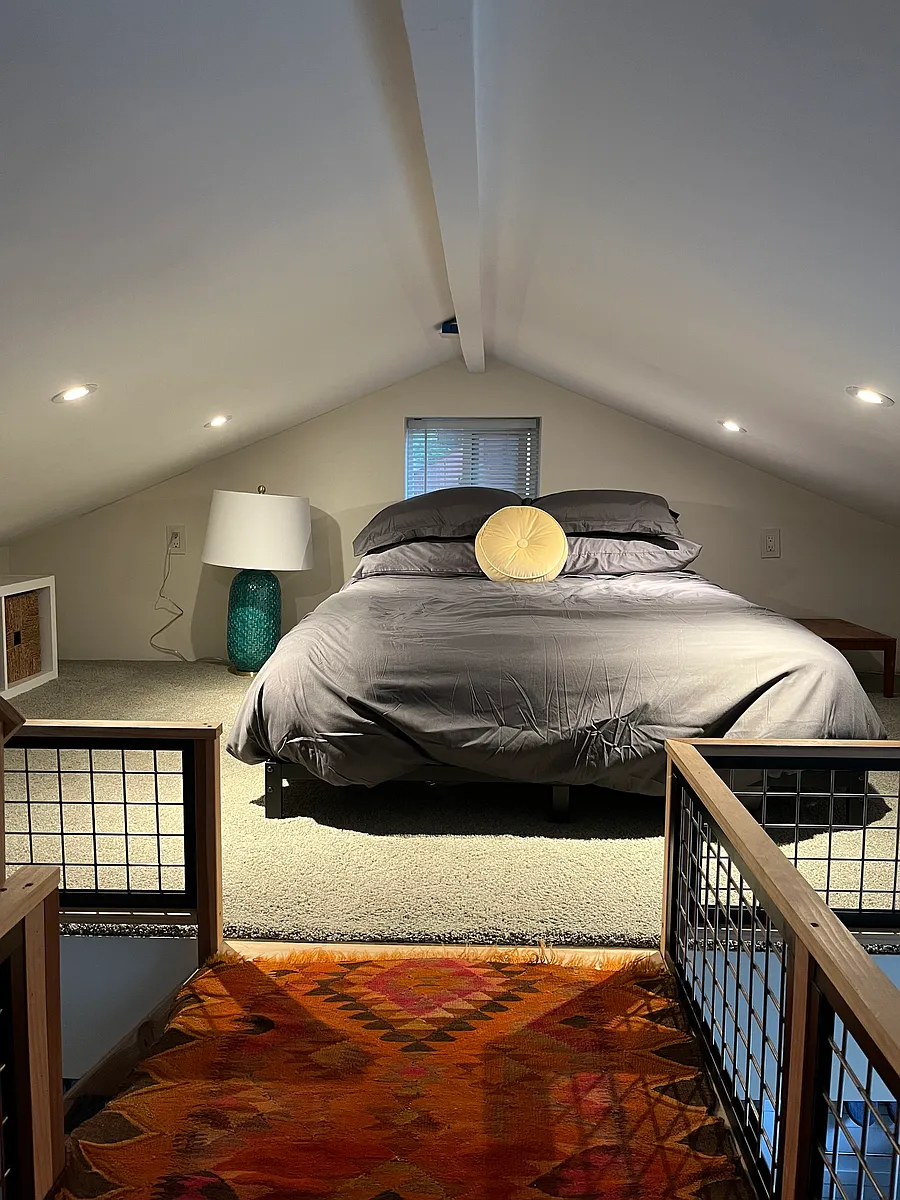 double size bed on a modified frame-low ceiling (5 ft at highest point) - 4523 Acacia Ave