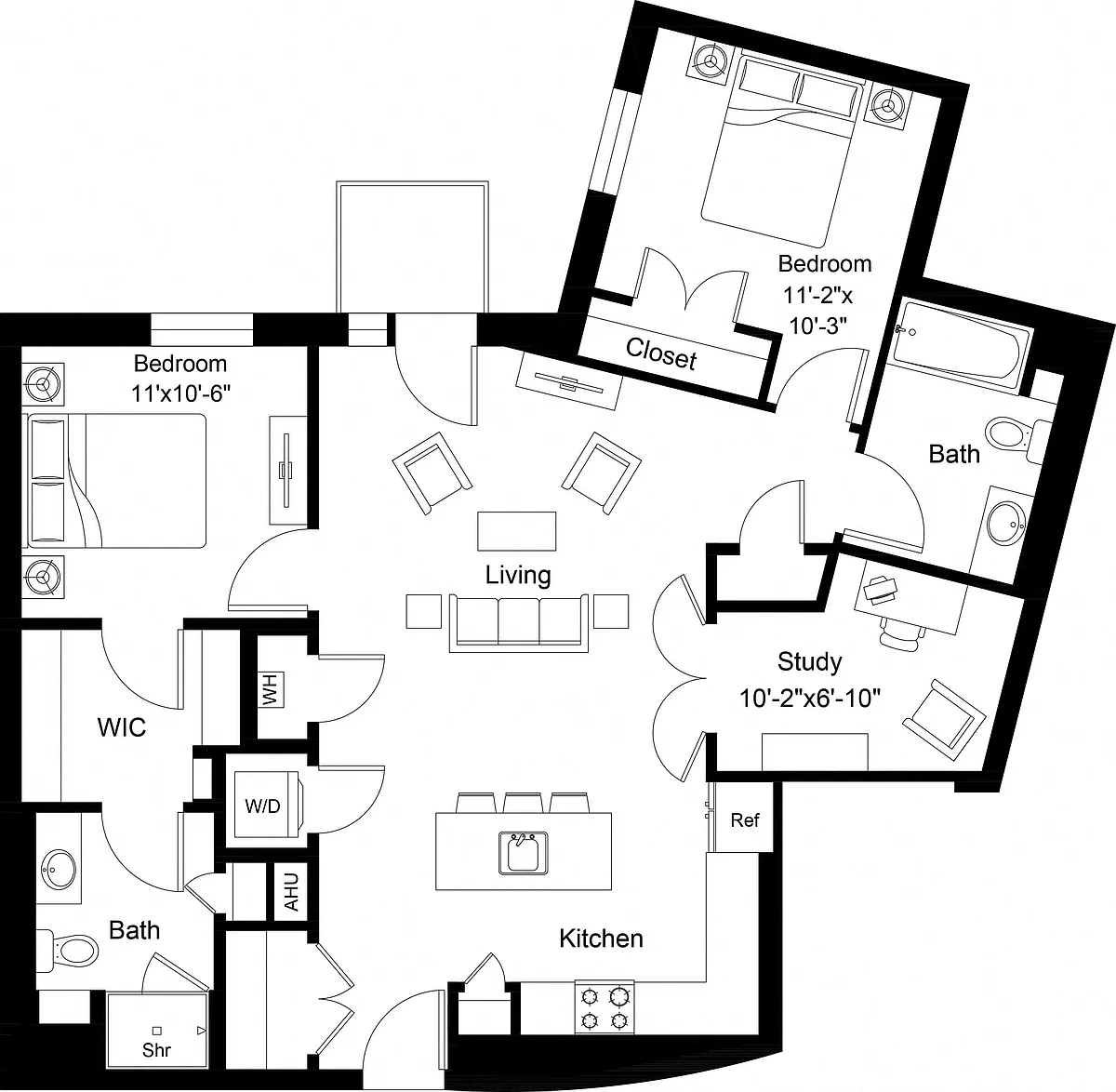 Floor plan 2 Bed/2 Bath-B14