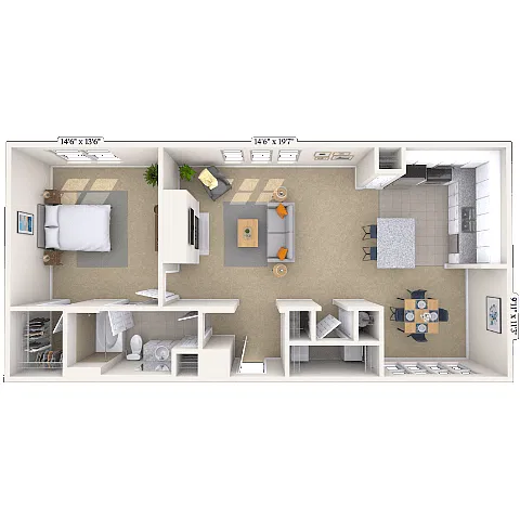 Floor plan Traditional 1x1 827-935 SF