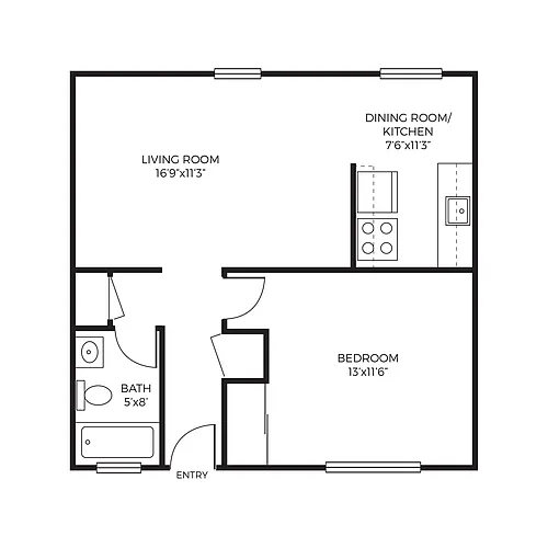 Floor plan 1 Bed 1 Bath