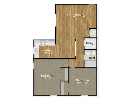 Floor plan 2 Bed x 1 bath