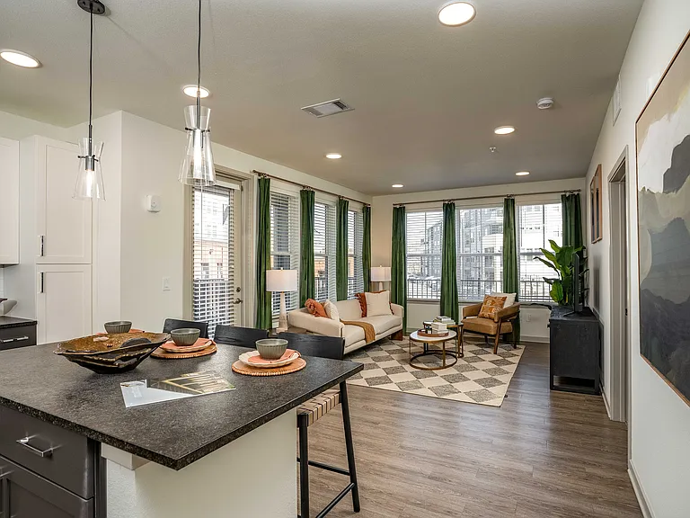Modern apartment interior with open layout.