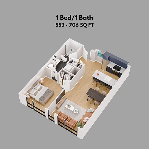 Floor plan 1 bed 1 bath