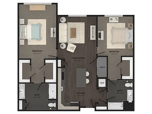 Floor plan 2 Bed/2 Bath-B13