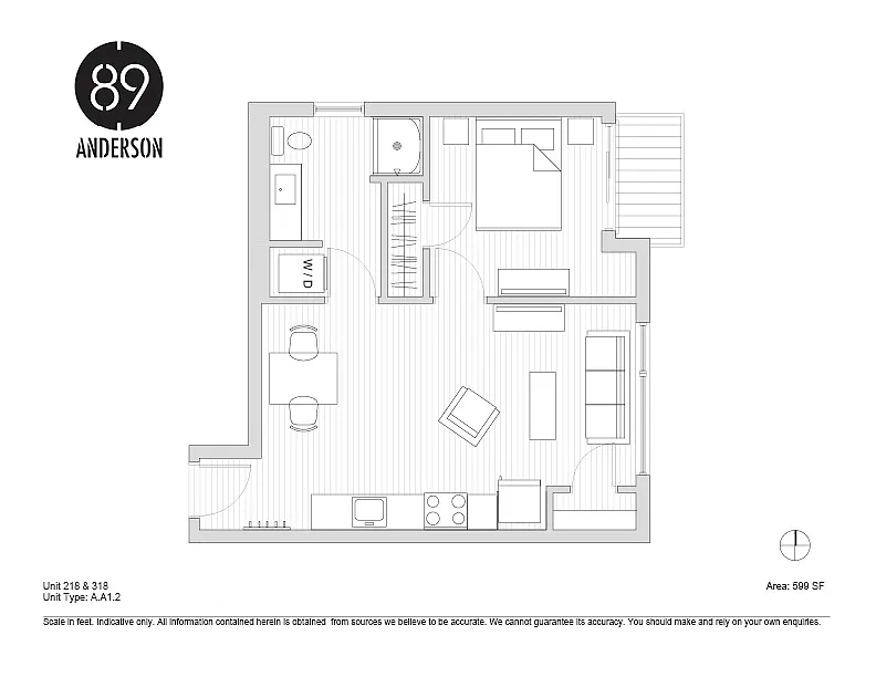 Floor plan 89 Anderson 1BD Plan B