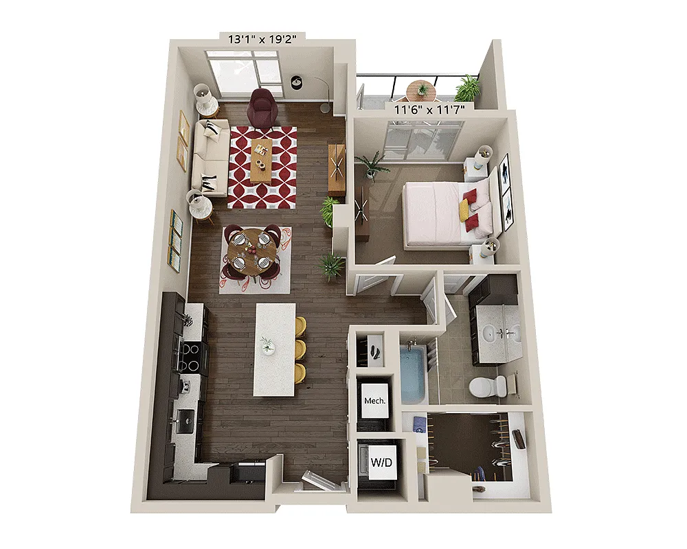 Floor plan One Bedroom A1L