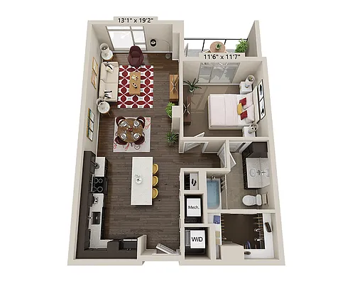 Floor plan One Bedroom A1L