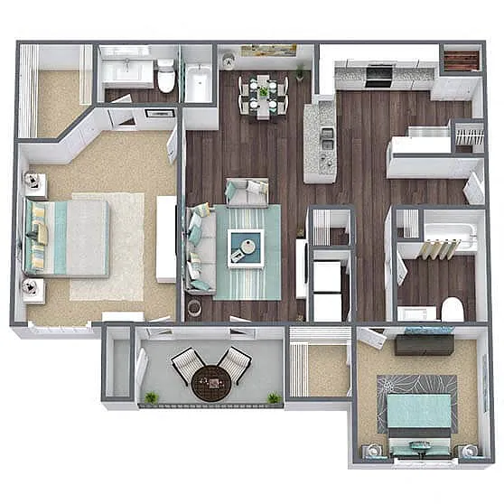 Floor plan B1: 2 Bed 2 Bath