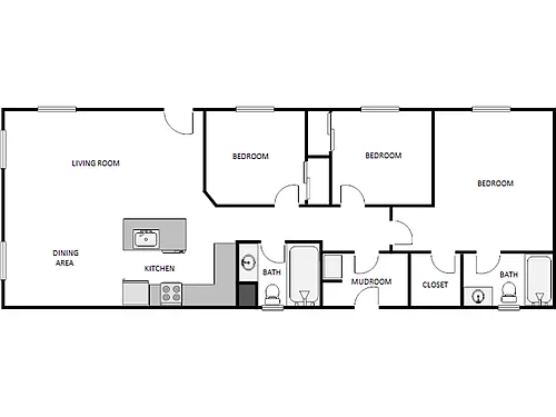 Floor plan 3 Bed / 2 Bath: Type A