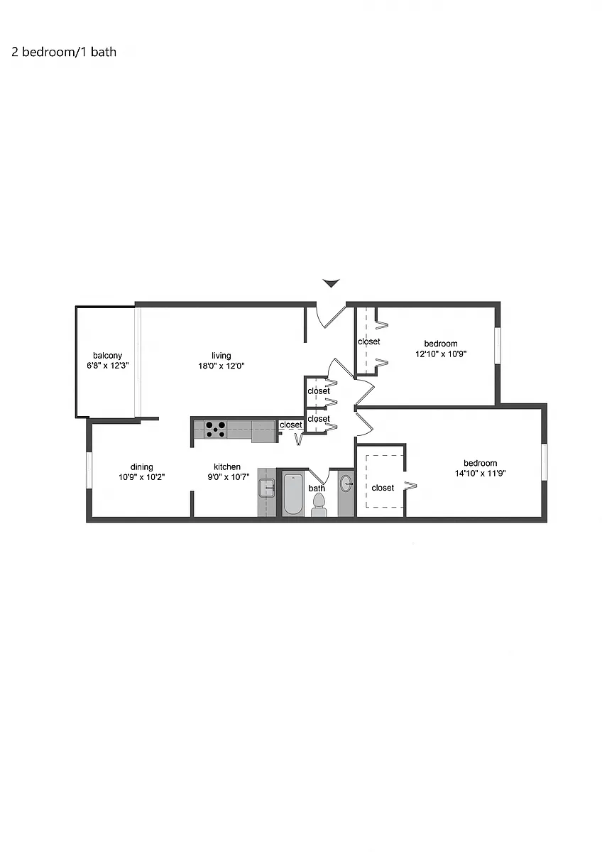 Floor plan 2 Bed - 1 Bath