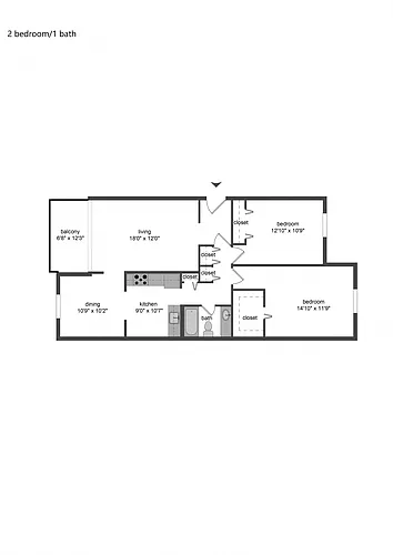 Floor plan 2 Bed - 1 Bath
