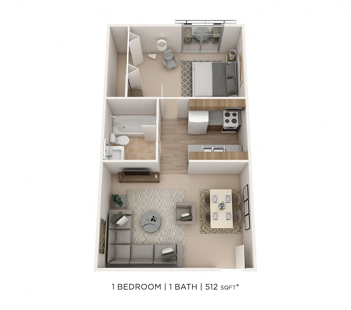 Floor plan One Bedroom - Waters Edge - 512 sqft