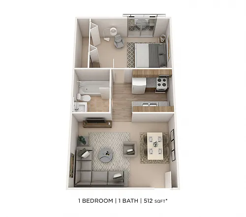 Floor plan One Bedroom - Waters Edge - 512 sqft