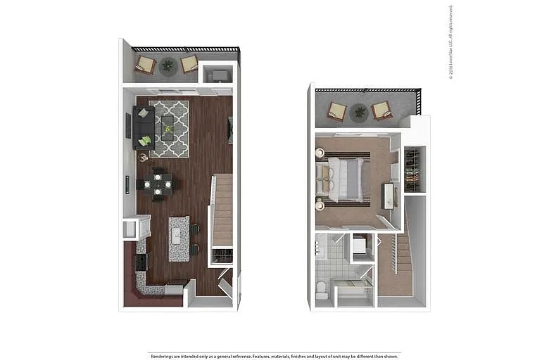 Floor plan 1 Bedroom Bi-Level 2 Full Balconies