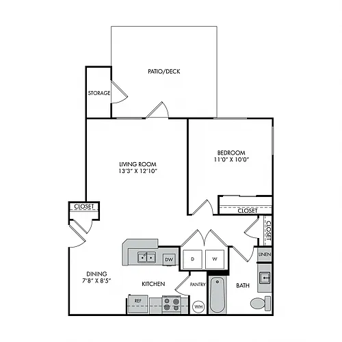 Floor plan One Bed, One Bath
