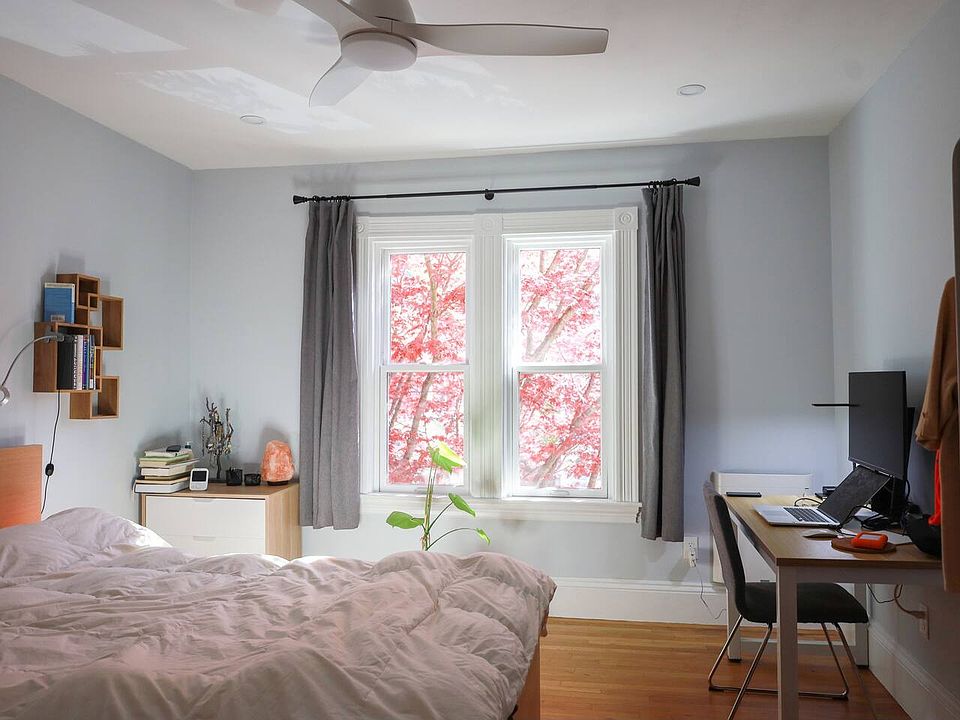 This is a photo taken before the leaves fall out in the winter, showing the beautiful tree view from the master bedroom