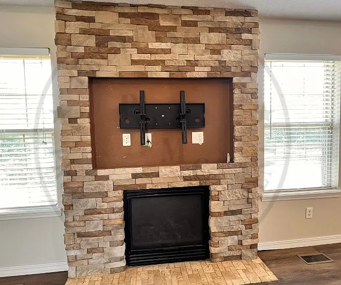 Gas stone fireplace that's ready to go for you big screen!