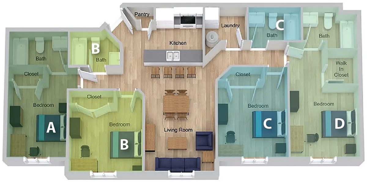 Floor plan By The Bed Pricing - Four Bedroom B