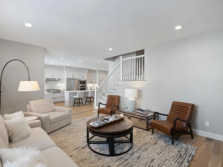 First of several living area photos, see how kitchen flows into living area.